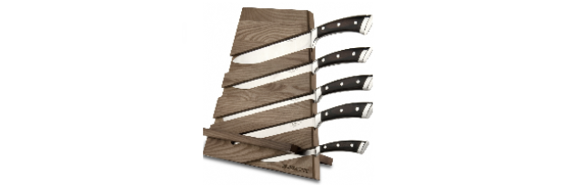 WOODEN BLOCK WITH 5 KITCHEN KNIVES "PAKKA" TOBACCO - B0678-992FTA