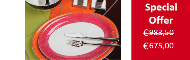 "RAINBOW WARM" 58 PIECES PORCELAIN DINNER SET FOR 12 BY SPAL - S02-RAI.WARM